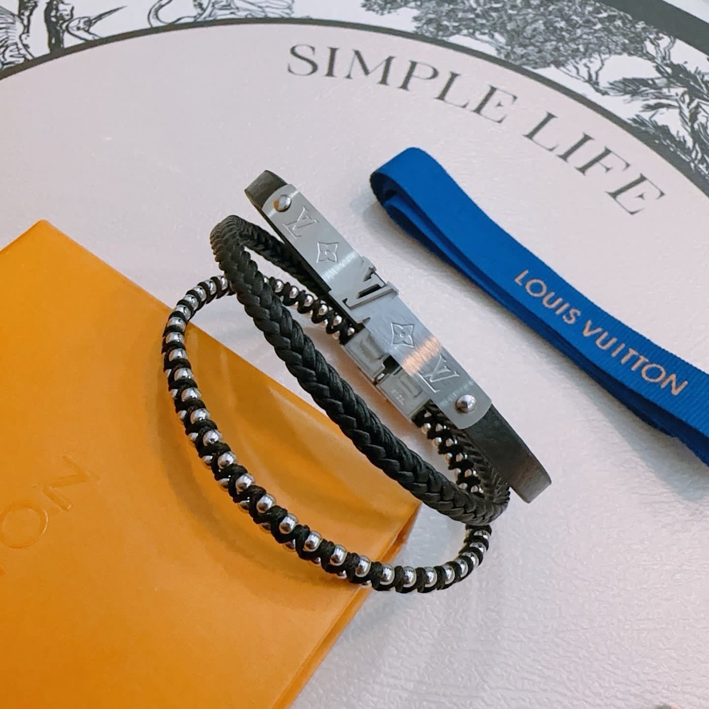 Louis Vuitton Leather & Metal Bracelet Set